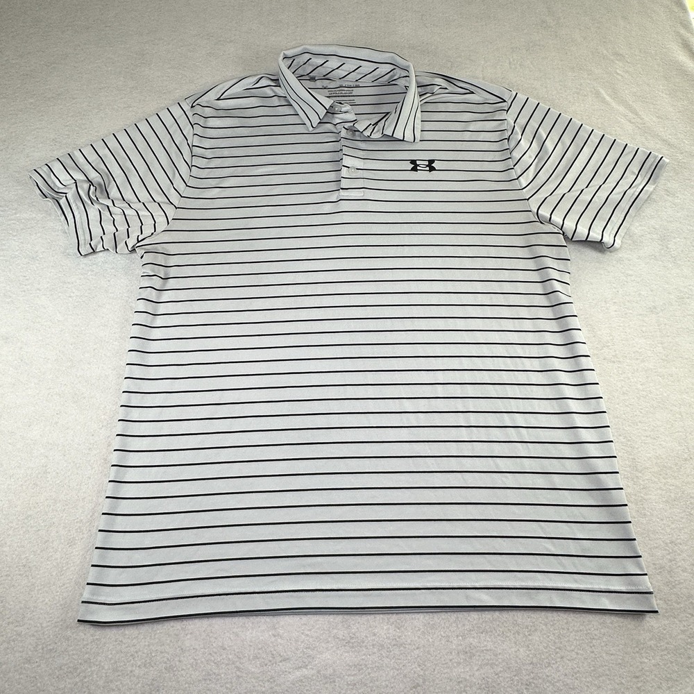 Under Armour Men's XL The Playoff Polo White Black Striped Golf‎ Polo Shirt